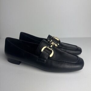 Vaneli Simply Shoes Women's 7.5M Black Loafer Flat‎ Leather Slip On Ballet Gold